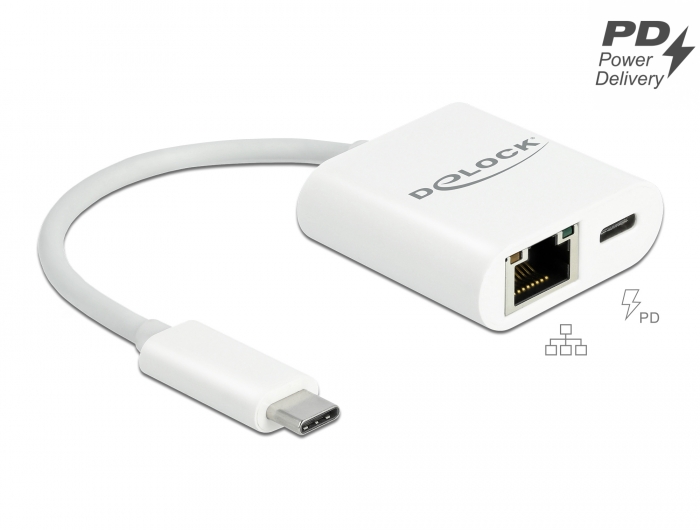 Delock Delock USB Type-C™ Adapter to Gigabit LAN 10/100/1000 Mbps with Delivery port white