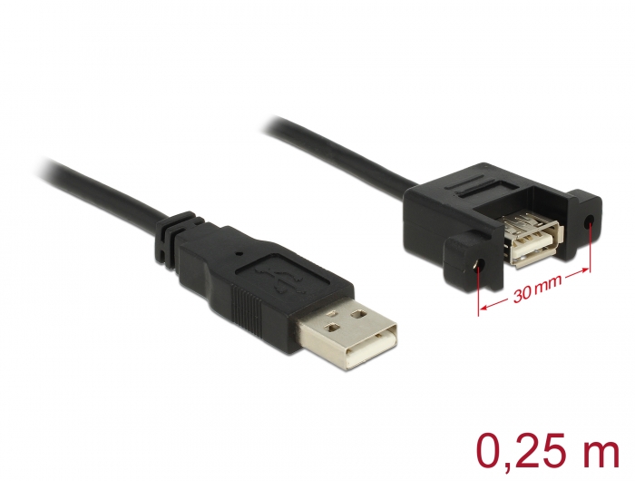 Câble semi-rigide USB 2.0 mâle vers USB 2.0 femelle Delock - 0,15m