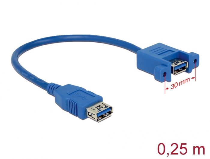 Delock Products 85111 Delock Cable USB 3.0 Type-A > USB 3.0 Type-A female panel-mount 25 cm