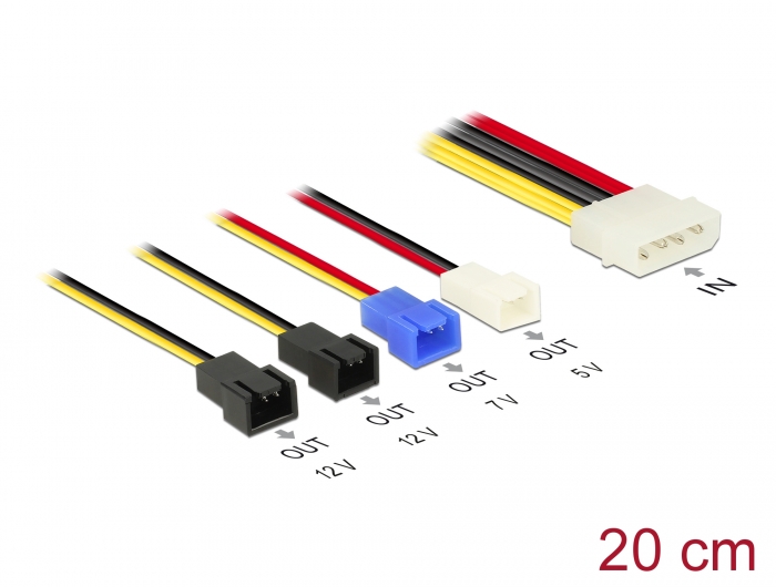 Delock Products 85516 Delock Cable Power supply Molex 4 pin male > 4 x 2  pin fan (12 V / 7 V / 5 V) 20 cm