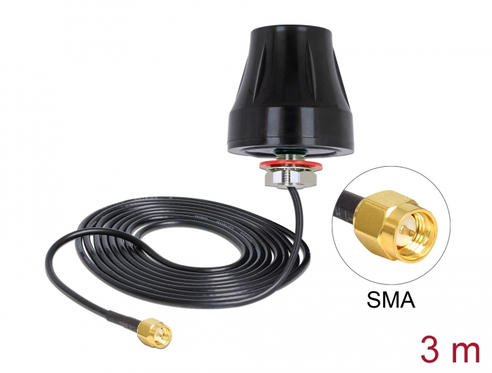 Antenne DAB+ - Antenne DAB+, Marque : Delock, Connexion : fiche SMB, Gamme  de fréquence : 174 ~ 240 MHz, Longueur du câble : 3 m, Gain d'antenne : 23  dBi.