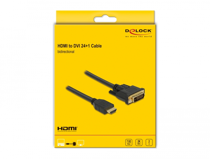 DeLOCK HDMI vers DVI (24+1), Adaptateur Noir, adaptateur 2m