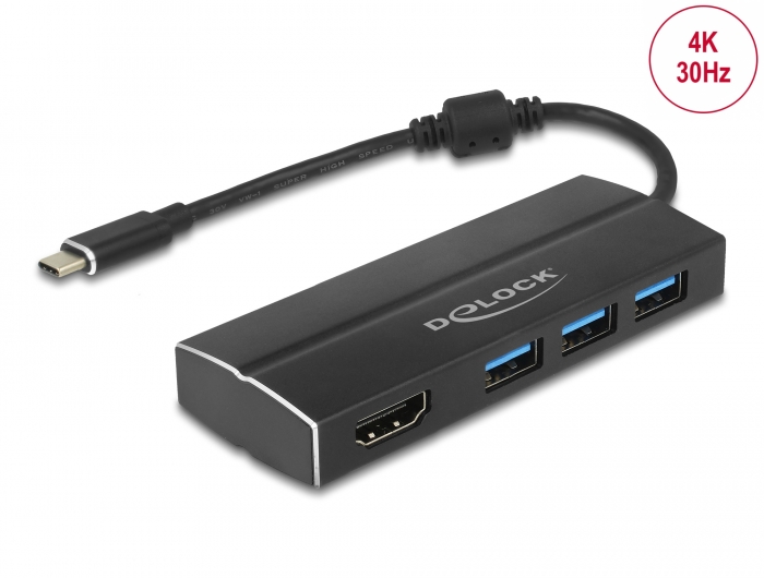 Delock Products 63931 Delock USB 3.2 Gen 1 Adapter USB Type-C™ to 3 x USB  3.2 Gen 1 Type-A Hub + 1 x HDMI (DP Alt Mode) 4K 30 Hz