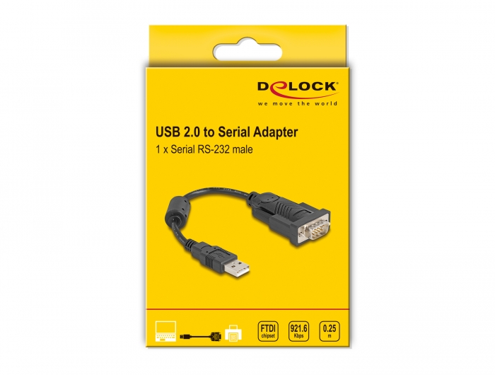 Navilock Products 61549 Delock Adapter USB 2.0 Type-A to 1 x Serial RS-232 D-Sub 9 pin male with ferrite 0.25 m