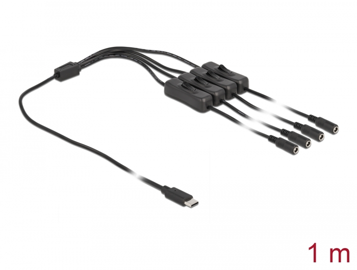 Delock Produkte 86802 Delock Kabel USB Type-C™ Stecker zu 4 x DC 5,5 x 2,1  mm Buchse mit Schalter 1 m