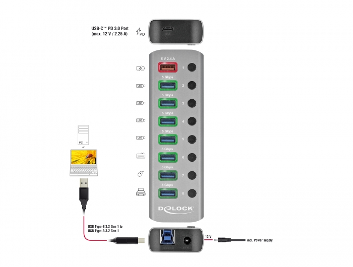 Concentrateur USB 3.0 à 10 ports avec interrupteurs d'alimentation