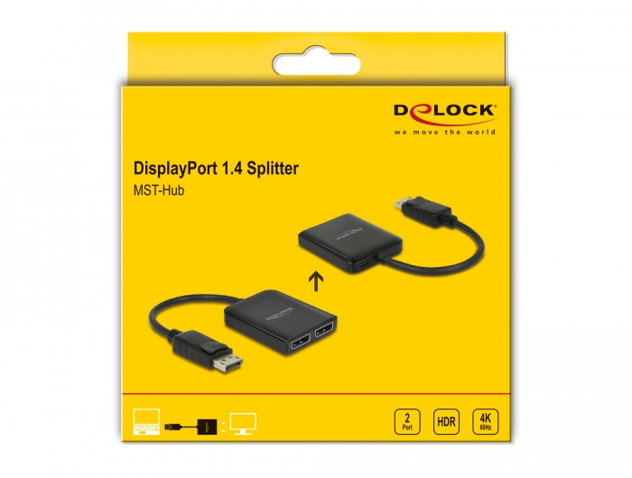 2-Port DisplayPort to HDMI Splitter, MST Hub, 4K UHD