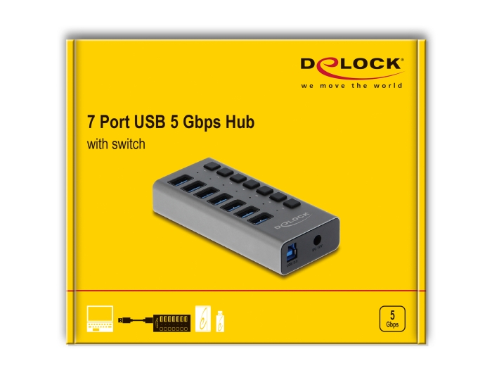 Delock Products 63669 Delock External USB 5 Gbps Hub with 7 Ports + Switch