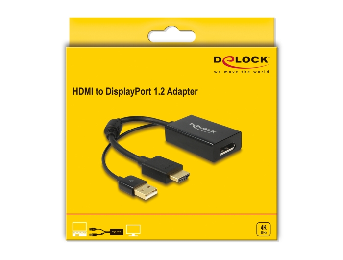 Delock Adaptador HDMI con Alimentación USB a DisplayPort 1.2 Macho/Hembra  25cm