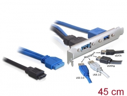 82977 Delock Slotblech USB 3.0 Pin Header 19 Pin + SATA 7 Pin intern > 1 x USB 3.0-A + 1 x Multiport extern