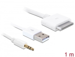 83142 Delock Kabel für IPhone / IPod > USB 2.0 + Audio 3.5mm Klinke 1 m weiß