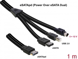 82465 Delock Cable eSATAp 12V > eSATA/USB-B/MD4  1m