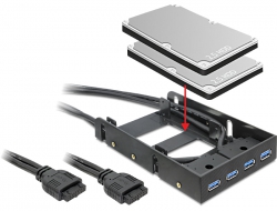 61997 Delock 4 puertos en el panel frontal USB 3.0 de 3.5″ + Bahía de instalación para unidad de disco duro de 2.5″