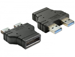 65398 Delock Adapter USB 3.0 Pin Header Stecker > 2 x USB 3.0-A Stecker – nebeneinander