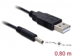 82460 Delock Kabel USB Power > DC 3,1 x 1,3 mm Stecker 0,8 m 
