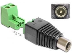 65423 Delock Adapter DC 5,5 x 2,1 mm, żeński > 2-częściowy, 2-pinowy blok złącza