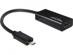 65437 Delock Adapter z męskim złączem MHL (Samsung S3, S4) > żeńskie złącze High Speed HDMI + żeński port Micro USB typu B