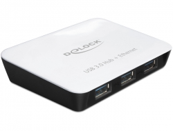 62431 Delock USB 3.0 Hub 3 Porturi+1 Port Gigabit LAN 10/100/1000 Mbps