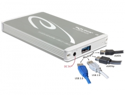 42514 Delock 2.5″ Externes Gehäuse SATA HDD > Multiport USB 3.0 +  eSATAp