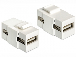 86317 Delock Keystone modul, USB 2.0 A-csatlakozóhüvely > USB 2.0 A-csatlakozóhüvely, fehér