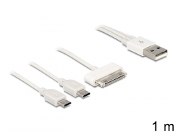 83420 Delock Wielofunkcyjny kabel USB do ładowania 1 x 30-pinowe złącze Apple / Samsung, 2 x złącze Micro USB