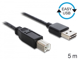 83361 Delock Kábel, EASY-USB 2.0-s A-típusú csatlakozódugó > USB 2.0-s B-típusú csatlakozódugó, 5 m, fekete