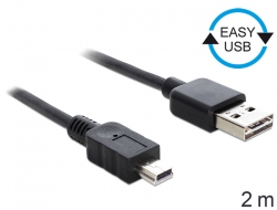 83363 Delock Przewód EASY-USB 2.0 Typu-A, wtyk męski > USB 2.0 Typu Mini-B, wtyk męski, 2 m, czarny