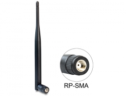 88396 Delock WLAN 802.11 b/g/n antenna RP-SMA-dugó 5 dBi mindenirányú, dönthető csatlakozással (fekete színű)