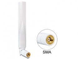 88424 Delock GSM / UMTS antenna SMA-dugó 1,0 - 3,5 dBi mindenirányú, dönthető csatlakozással (fehér színben)