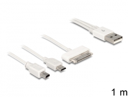 83419 Delock Wielofunkcyjny kabel USB do ładowania 1 x 30-pinowe złącze Apple / Samsung, 1 x złącze Mini USB, 1 x złącze Micro USB