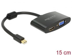 65553 Delock Προσαρμογέας αρσενικού mini DisplayPort > θηλυκό HDMI / VGA μαύρο
