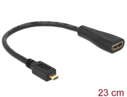 65391 Delock Cablu High Speed HDMI cu Ethernet - HDMI Micro-D tată > HDMI-A mamă 23 cm