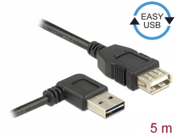 83554 Delock Bővítő kábel EASY-USB 2.0-s A- típusú csatlakozódugó, ívelt bal / jobb > USB 2.0 A-típusú hüvely 5 m