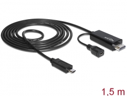 83240 Delock Kabel 1,5 m z 11-pinowe męskim złączem MHL (Samsung S3, S4, S5) > męskie złącze High Speed HDMI + żeński port micro USB typu B