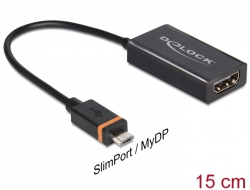 65468 Delock Adapter SlimPort / MyDP dugós csatlakozóval > High Speed HDMI csatlakozóhüvellyel + Micro USB csatlakozóhüvellyel