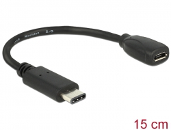65578 Delock Przewód z adapterem USB Type-C™ 2.0 męski> USB 2.0 typu Micro-B żeński 15 cm czarny