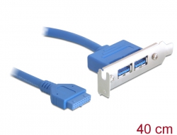 82976 Delock Soporte de ranura para base de conexiones 1 x USB 3.0 hembra interna de 19 contactos > 2 x USB 3.0 Tipo-A hembra externo de bajo perfil