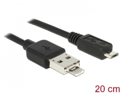83612 Delock Câble USB 2.0 partage d'alimentation type A + Micro-B combiné mâle > USB 2.0 type Micro-B mâle OTG 20 cm