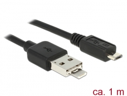 83614 Delock Tápfeszültség-megosztó kábel USB 2.0 A típusú + Micro-B kombinált csatlakozódugó > USB 2.0 Micro-B típusú csatlakozódugó OTG 1 m