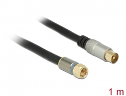 88953 Delock Antenna Cable F Plug > IEC Plug RG-6/U quad shield 1 m black Premium