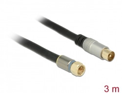 88959  Delock Anténní kabel F samec > IEC samec RG-6/U quad shield 3 m černý Premium