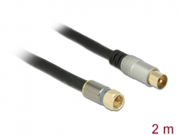 88957 Delock Antenna Cable F Plug > IEC Plug RG-6/U quad shield 2 m black Premium