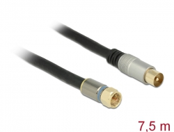 88963 Delock Anténní kabel F samec > IEC samec RG-6/U quad shield 7.5 m černý Premium