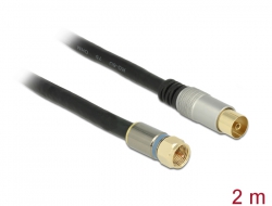 88958 Delock Antenna Cable F Plug > IEC Jack RG-6/U quad shield 2 m black Premium