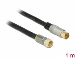 88954 Delock Anténní kabel F samec > IEC samec RG-6/U quad shield 1 m černý Premium