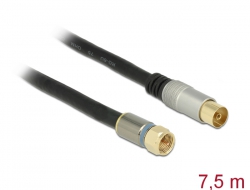88964 Delock Antenna Cable F Plug > IEC Jack RG-6/U quad shield 7.5 m black Premium