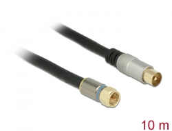 88955 Delock Anténní kabel F samec > IEC samec RG-6/U quad shield 10 m černý Premium