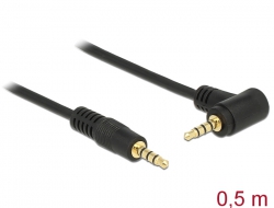 84735 Delock Cable Stereo Jack 3.5 mm 4 pin male > male angled 0,5 m black