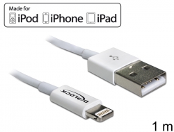 83560 Delock Przewód do transmisji danych USB i do zasilania dla urządzeń iPhone™, iPad™, iPod™ biały