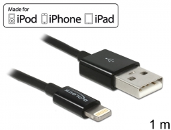 83561 Delock Cable USB de datos y carga para iPhone™, iPad™, iPod™ negro